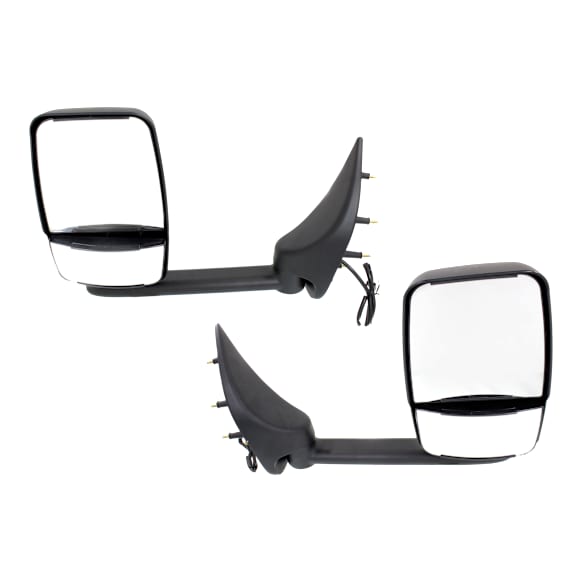 Driver and Passenger Side Towing Mirror, Power Adjust, Non-Heated, Manual Folding, Paintable, No Signal Light, No Memory, No Puddle Light, No Auto-Dim, No Blind Spot Feature