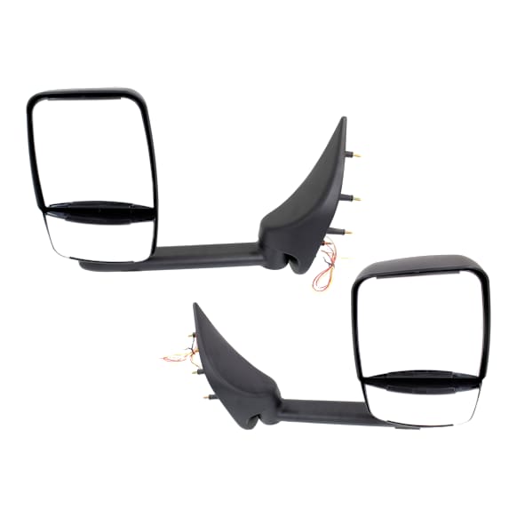 Driver and Passenger Side Towing Mirror, Manual Adjust, Non-Heated, Manual Folding, Paintable, In-housing Signal Light, No Memory, No Puddle Light, No Auto-Dim, No Blind Spot Feature