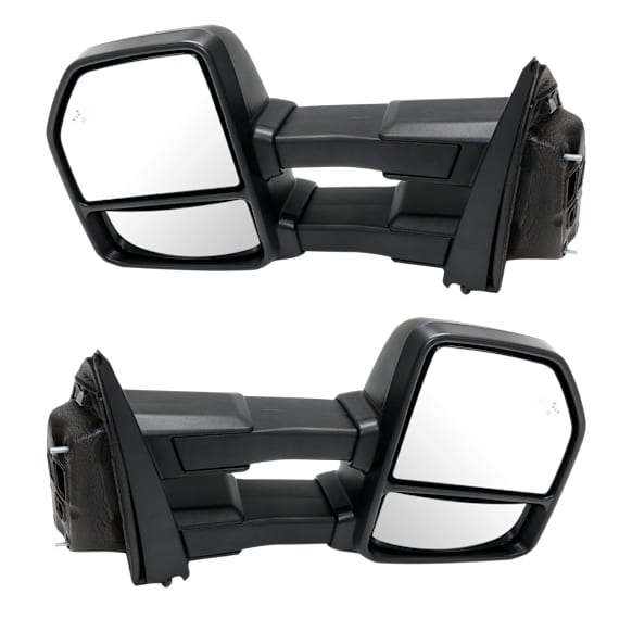 2018 Ford F-150 King Ranch - Driver and Passenger Side Towing Mirror, Power Adjust, Heated, Textured Black, Power Folding, In-housing Signal Light, With Blind Spot Detection in Glass, With Memory, With Puddle Light, No Auto-Dimming