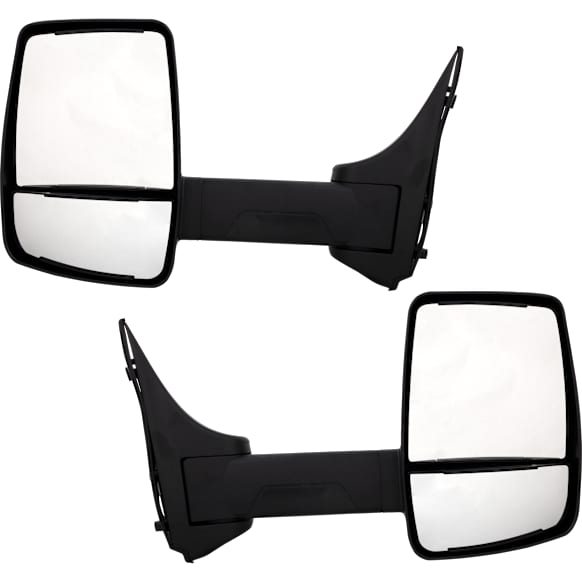 1992-1998 Ford E-350 Econoline - Driver and Passenger Side Towing Mirrors, Manual Adjust, Non-Heated, Textured Black, Manual Folding, No Signal Light, No Puddle Light, Single Arm, Fits Configurations with 4-Bolt Mirror Only