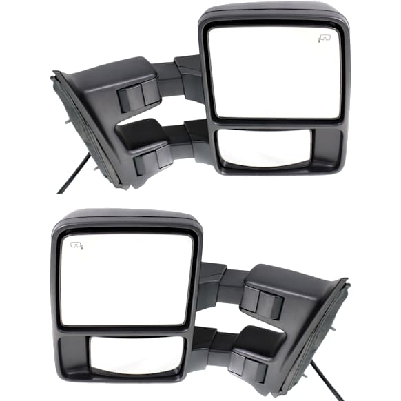Driver and Passenger Side Towing Mirror, Power Adjust, Heated, Power Folding, Textured Black, In-housing Signal Light, With Memory, No Puddle Light, No Auto-Dim, With Blind Spot Glass