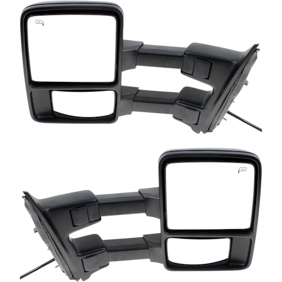 Driver and Passenger Side Towing Mirror, Power Adjust, Heated, Power Folding, With 1 Chrome and 1 Paintable Cap, In-housing Signal Light, With Memory, No Puddle Light, No Auto-Dimming
