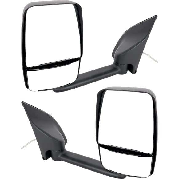 Driver and Passenger Side Towing Mirror, Power Adjust, Manual Folding, Heated, Paintable, In-housing Signal Light, No Memory, No Puddle Light, No Auto-Dimming, With Blind Spot Glass
