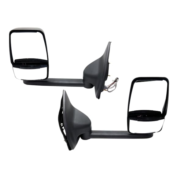 Driver and Passenger Side Towing Mirror, Power Adjust, Manual Folding, Heated, Paintable, No Signal Light, No Memory, No Puddle Light, No Auto-Dimming, With Blind Spot Glass