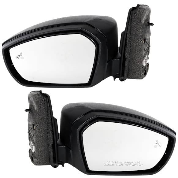 Driver and Passenger Side Mirror, Power Adjust, Heated, Manual Folding, Textured Black, No Signal Light, No Memory, No Puddle Light, No Auto-Dim, With Blind Spot Detection in Glass