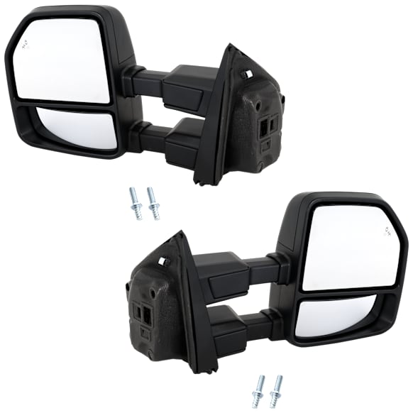 Driver and Passenger Side Towing Mirror, Upper - Power Adjust, Lower - Manual Adjust, Heated, Power Folding, Paintable, In-housing Signal Light, No Memory, With Puddle Light, No Auto-Dim