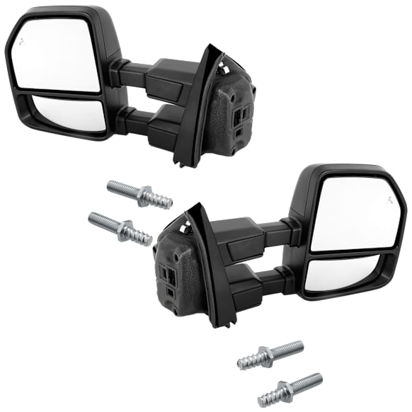 Driver and Passenger Side Towing Mirror, Upper - Power Adjust, Lower - Manual Adjust, Heated, Power Folding, Paintable, In-housing Signal Light, With Memory, With Puddle Light, No Auto-Dim