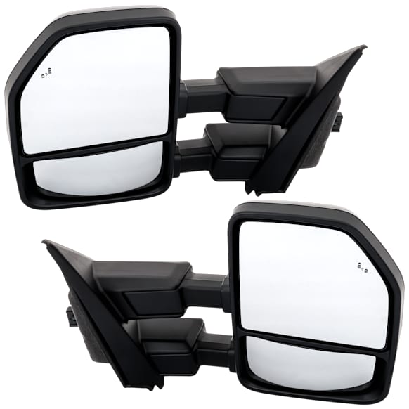 Driver and Passenger Side Towing Mirror, Power Adjust, Heated, Power Folding, Paintable, In-housing Signal Light, With Memory, With Puddle Light, No Auto-Dim, With Blind Spot Detection in Glass