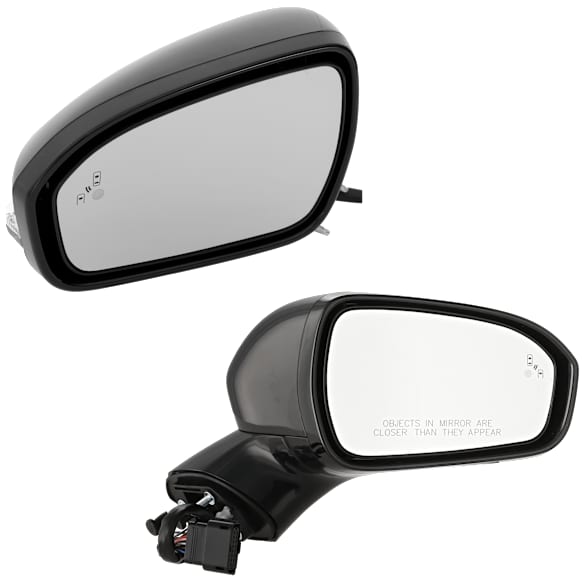 Driver and Passenger Side Mirror, Power Adjust, Heated, Manual Folding, Paintable, In-housing Signal Light, With Memory, With Puddle Light, No Auto-Dim, With Blind Spot Detection in Glass