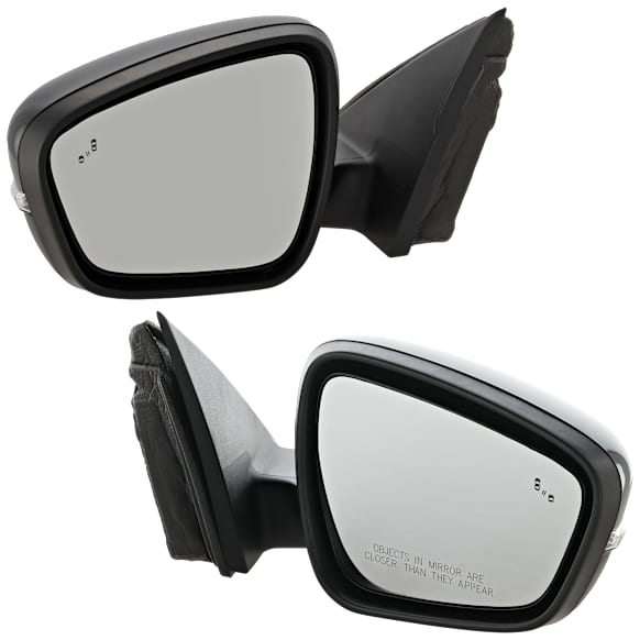 Driver and Passenger Side Mirror, Power Adjust, Heated, Manual Folding, Paintable, In-housing Signal Light, With Memory, No Puddle Light, No Auto-Dim, With Blind Spot Detection in Glass