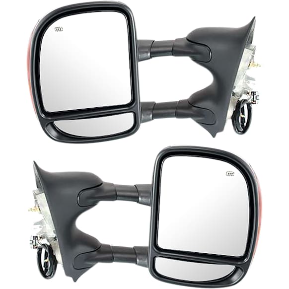 Driver and Passenger Side Towing Mirror, Power Adjust, Manual Folding, Heated, Chrome, In-housing Signal Light, No Memory, No Puddle Light, No Auto-Dimming, With Blind Spot Glass