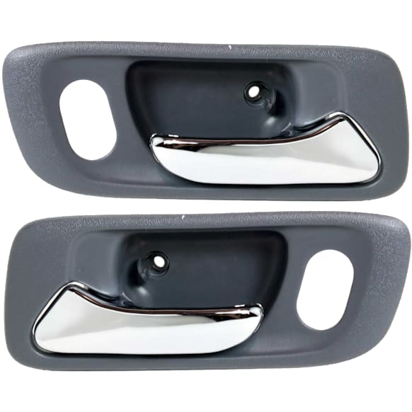 Front, Driver and Passenger Side Interior Door Handles, Gray bezel with chrome lever, With Door Lock Hole