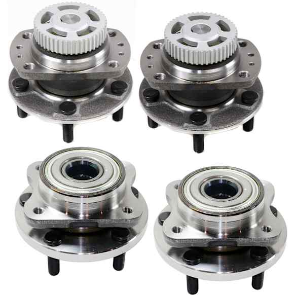 4-Wheel Set Front and Rear, Driver and Passenger Side Wheel Hubs, With Bearing, For 15, 16 and 17 in. Wheels