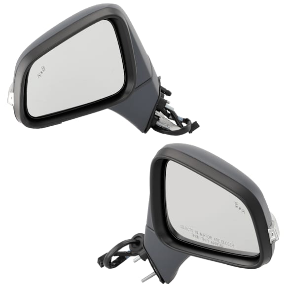 Driver and Passenger Side Mirror, Power Adjust, Heated, Manual Folding, Paintable, In-housing Signal Light, With Memory, No Puddle Light, No Auto-Dim, With Blind Spot Detection in Glass