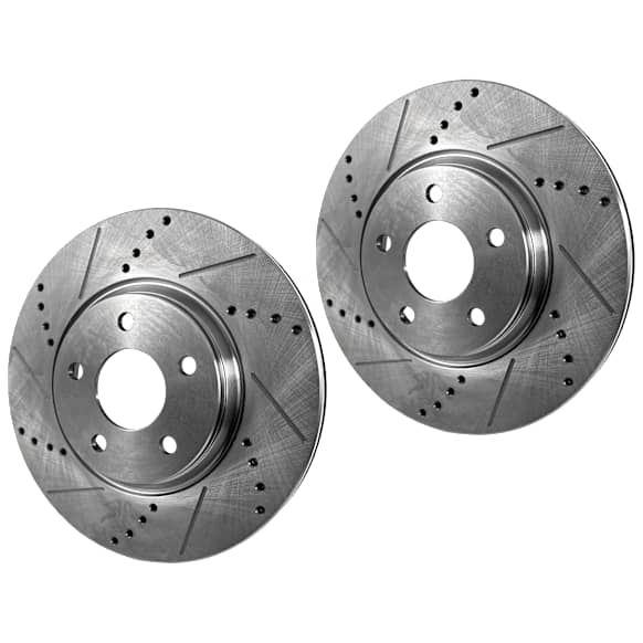 Front Brake Disc, Natural Finish, Cross-drilled and Slotted, Vented, 5 Lugs, 295.8 mm