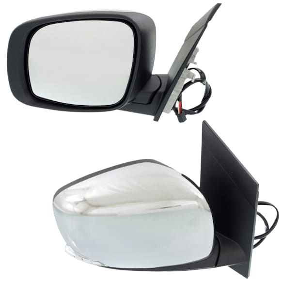 Driver and Passenger Side Mirror, Power Adjust, Heated, Manual Folding, Chrome, In-housing Signal Light, No Memory, No Puddle Light, No Auto-Dim, No Blind Spot Feature