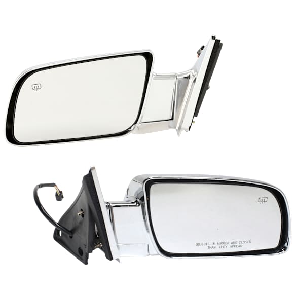 Driver and Passenger Side Mirrors, Power Adjust, Heated, Chrome, Standard Type, with Chrome Base and Housing