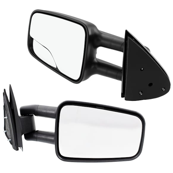 Driver and Passenger Side Towing Mirrors, Manual Adjust, Non-Heated, Manual Folding, Textured Black, Camper Type, with Wide Angle Glass(LH), without Wide Angle Glass(RH), Old Body Style