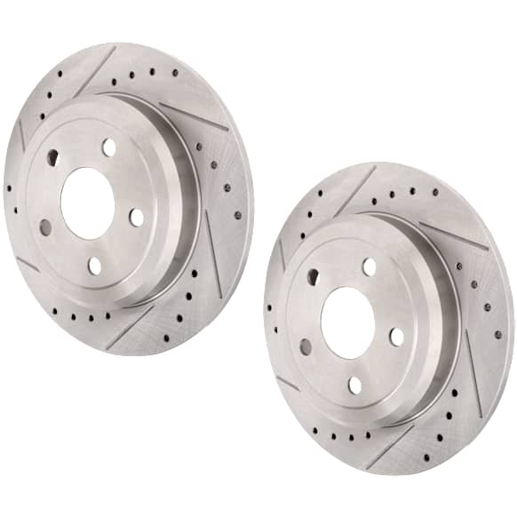 Rear Brake Discs, Cross-Drilled and Slotted, Solid, 5 Lugs, 330mm Front Disc