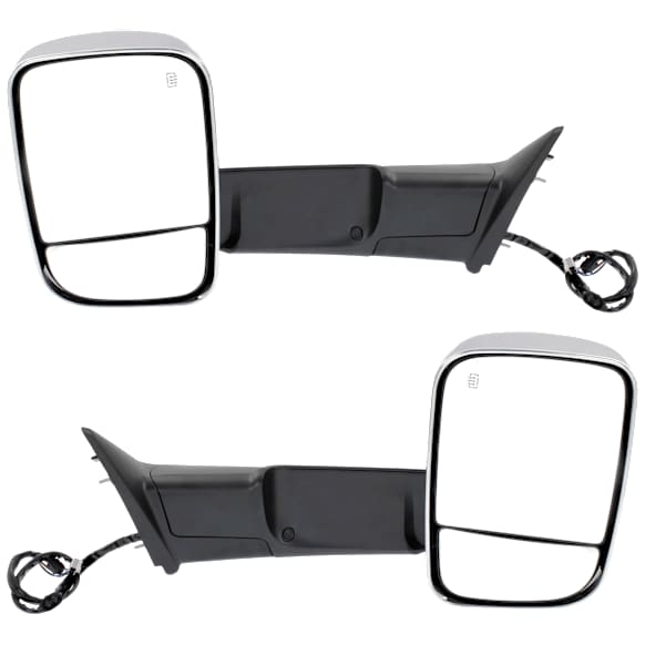 Driver and Passenger Side Towing Mirror, Power Adjust, Heated, Power Folding, Chrome, In-housing Signal Light, With Memory, With Puddle Light, No Auto-Dim, With Blind Spot Glass