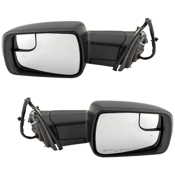 Driver and Passenger Side Mirror, Power Adjust, Heated, Power Folding, Textured Black, In-housing Signal Light, With Memory, With Puddle Light, No Auto-Dim, With Blind Spot Detection in Glass