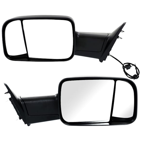 Driver and Passenger Side Towing Mirror, Manual Adjust, Non-Heated, Manual Folding, Textured Black, Connector for Temp Sensor, No Signal Light