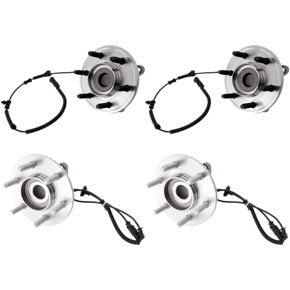 Front and Rear, Driver and Passenger Side Wheel Hub, 6 Lugs, With Bearing, With Sensor, RWD, 5.4L, 8Cyl