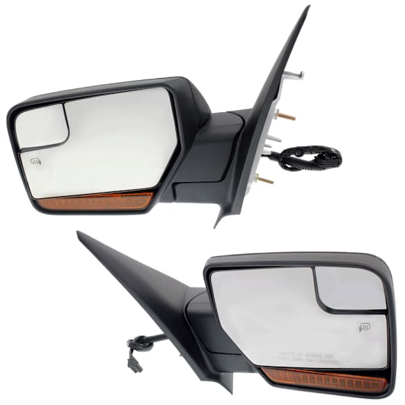 Driver and Passenger Side Mirror, Power Adjust, Heated, Manual Folding, Textured Black, In-housing Signal Light, With Memory, With Puddle Light, No Auto-Dim, No Blind Spot Feature