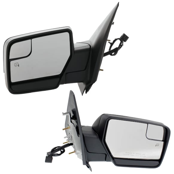 Driver and Passenger Side Non-Towing Mirror, Power Adjust, Manual Folding, Heated, Textured Black, No Signal Light, No Memory, With Puddle Light, No Auto-Dimming, With Blind Spot Glass