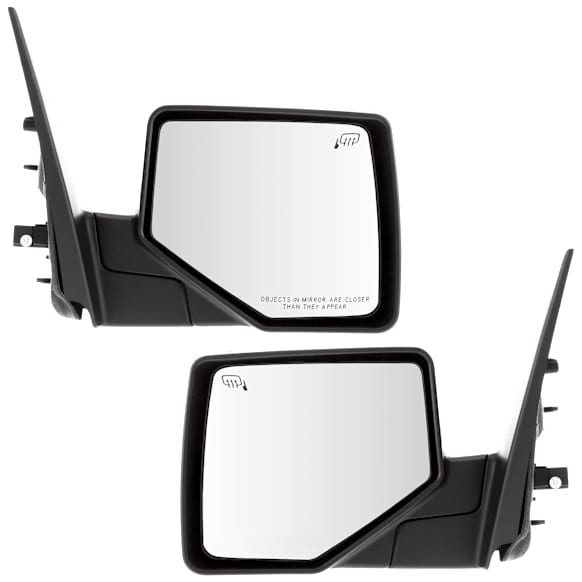 Driver and Passenger Side Non-Towing Mirrors, Power Adjust, Manual Folding, Heated, With 1 Chrome and 1 Textured Black Cap, No Signal Light, No Memory, With Puddle Light, No Auto-Dimming