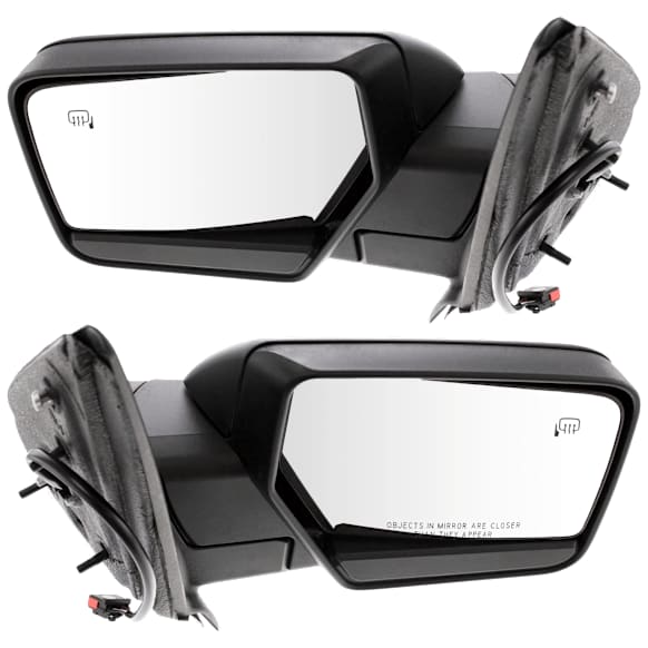Driver and Passenger Side Mirror, Power Adjust, Heated, Manual Folding, Textured Black, No Signal Light, No Memory, With Puddle Light, No Auto-Dim, No Blind Spot Feature