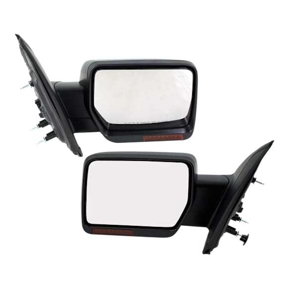 Driver and Passenger Side Mirror, Power Adjust, Heated, Manual Folding, Paintable, In-housing Signal Light, With Memory, No Puddle Light, No Auto-Dim, No Blind Spot Feature