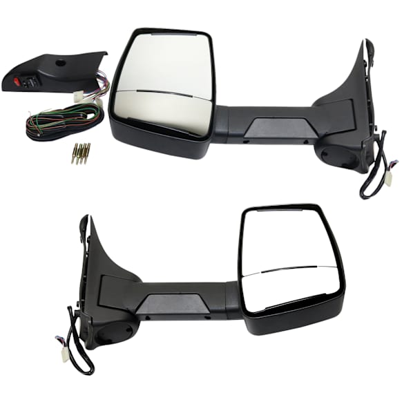 Driver and Passenger Side Towing Mirror, Power Adjust, Heated, Manual Folding, Textured Black, No Signal Light, No Memory, No Puddle Light, No Auto-Dim, No Blind Spot Feature