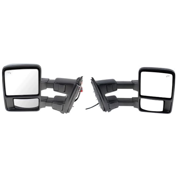 Driver and Passenger Side Towing Mirror, Power Adjust, Heated, Power Folding, With 1 Chrome and 1 Paintable Cap, In-housing Signal Light, No Memory, No Puddle Light, No Auto-Dim