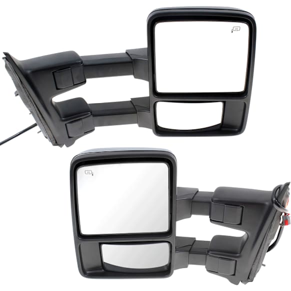 Driver and Passenger Side Towing Mirror, Power Adjust, Heated, Power Folding, With 1 Chrome and 1 Paintable Cap, In-housing Signal Light, No Memory Recall, w/ Marker Light (Upgrade Power-Fold)