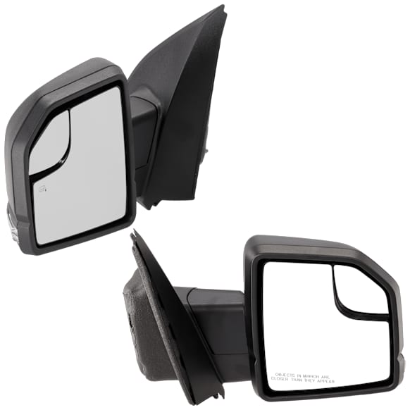 Driver and Passenger Side Mirror, Power Adjust, Heated, Manual Folding, Textured Black, In-housing Signal Light, No Memory, No Puddle Light, No Auto-Dim, With Blind Spot Glass