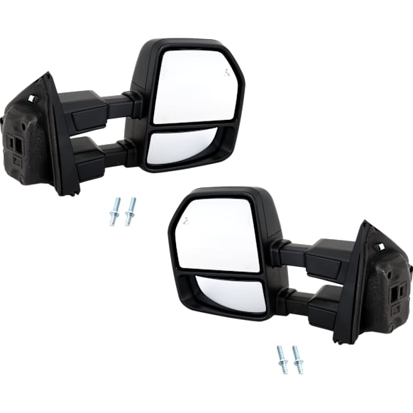 Driver and Passenger Side Towing Mirror, Upper - Power Adjust, Lower - Manual Adjust, Heated, Power Folding, Paintable, In-housing Signal Light, No Memory, With Puddle Light, No Auto-Dim