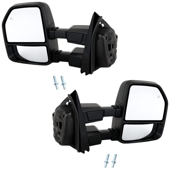 Driver and Passenger Side Towing Mirror, Upper - Power Adjust, Lower - Manual Adjust, Heated, Power Folding, Paintable, In-housing Signal Light, No Memory, With Puddle Light, No Auto-Dim