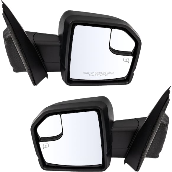 Driver and Passenger Side Mirror, Power Adjust, Heated, Manual Folding, Textured Black, In-housing Signal Light, No Memory, With Puddle Light, No Auto-Dim, With Blind Spot Detection
