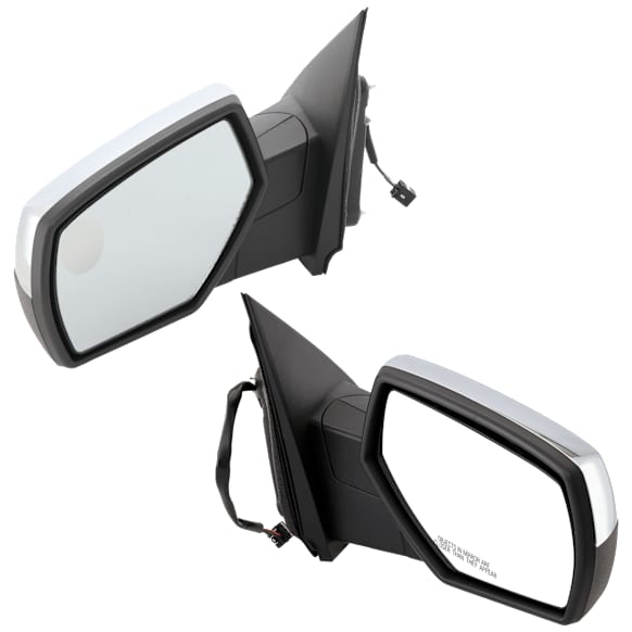 Driver and Passenger Side Mirror, Power Adjust, Heated, Manual Folding, Chrome, No Signal Light, No Memory, No Puddle Light, No Auto-Dim