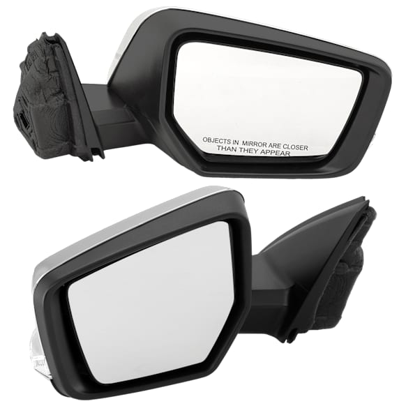 Driver and Passenger Side Mirrors, Power Adjust, Manual Folding, Heated, Chrome, In-housing Signal Light, With memory, With Puddle Light, No Auto-Dimming, No Blind Spot Feature