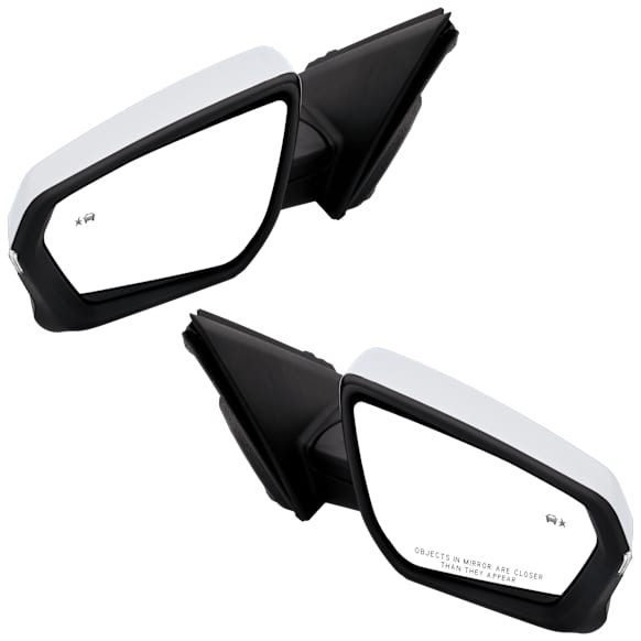 Driver and Passenger Side, Mirrors, Power, Heated, Manual Folding, Chrome, In-housing Signal Light, with Memory, No Puddle Light, No Auto-Dimming, with Blind Spot Glass