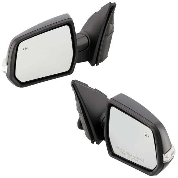 Driver and Passenger Side Mirror, Power Adjust, Heated, Manual Folding, Paintable, In-housing Signal Light, With Memory, No Puddle Light, No Auto-Dim, With Blind Spot Detection in Glass