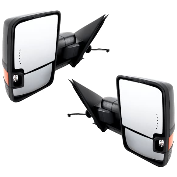 2019 Chevrolet Silverado 3500 HD LTZ - Driver and Passenger Side Towing Mirror, Power Adjust, Heated, Textured Black, Power Folding, In-glass Signal Light, No Blind Spot Feature, With Memory, No Puddle Light, No Auto-Dimming