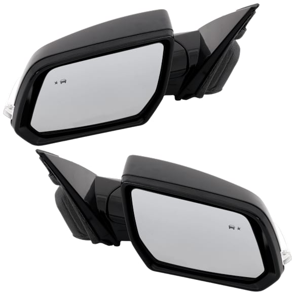 Driver and Passenger Side Mirror, Power Adjust, Heated, Manual Folding, Paintable, In-housing Signal Light, No Memory, No Puddle Light, No Auto-Dim, With Blind Spot Detection in Glass
