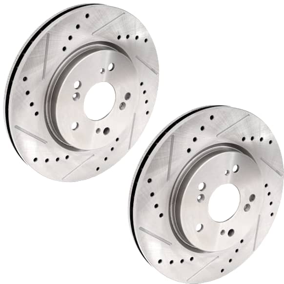 Front Brake Disc, Natural Finish, Cross-drilled and Slotted, Vented, 5 Lugs, 296 mm