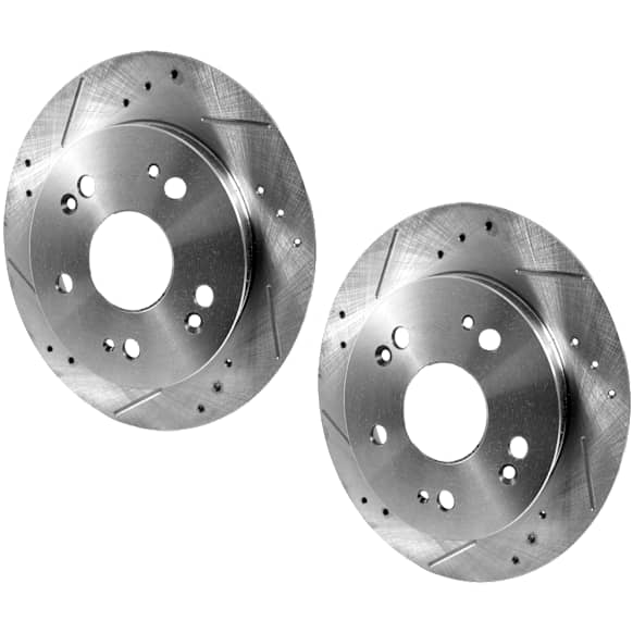 Rear Brake Disc, Natural Finish, Cross-drilled and Slotted, Solid, 5 Lugs, 259.59 mm