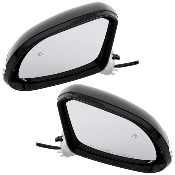 Driver and Passenger Side Mirror, Power Adjust, Heated, Manual Folding, Paintable, In-housing Signal Light, No Memory, With Puddle Light, No Auto-Dim, With Blind Spot Detection in Glass