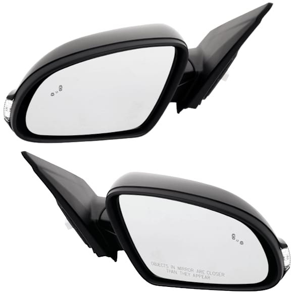 Driver and Passenger Side Mirrors, Power Adjust, Manual Folding, Heated, Paintable, In-housing Signal Light, No Memory, No Puddle Light, No Auto-Dimming, With Blind Spot Detection in Glass
