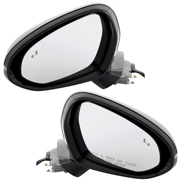 Driver and Passenger Side Mirror, Power Adjust, Manual Folding, Heated, Gloss Black, In-Housing Signal Light, No Memory, No Puddle Light, No Auto-Dimming, With Blind Spot Detection in Glass